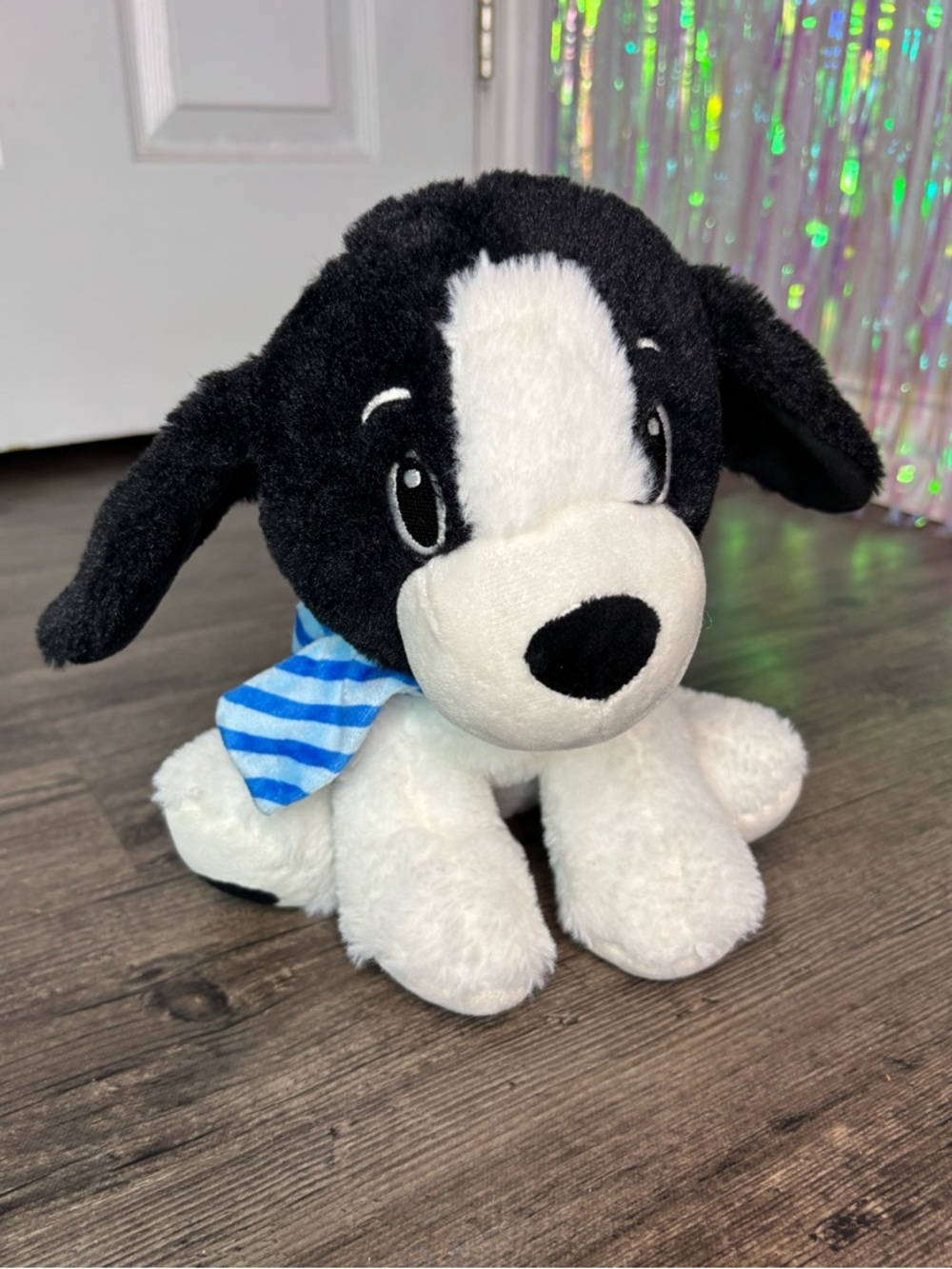 Border Collie Fiesta Brand Plush Black & White With Blue Striped Collar 9 Inch